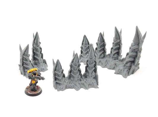 Three Large 3D Printed Bio Corrupted Alien Spikes Terrain